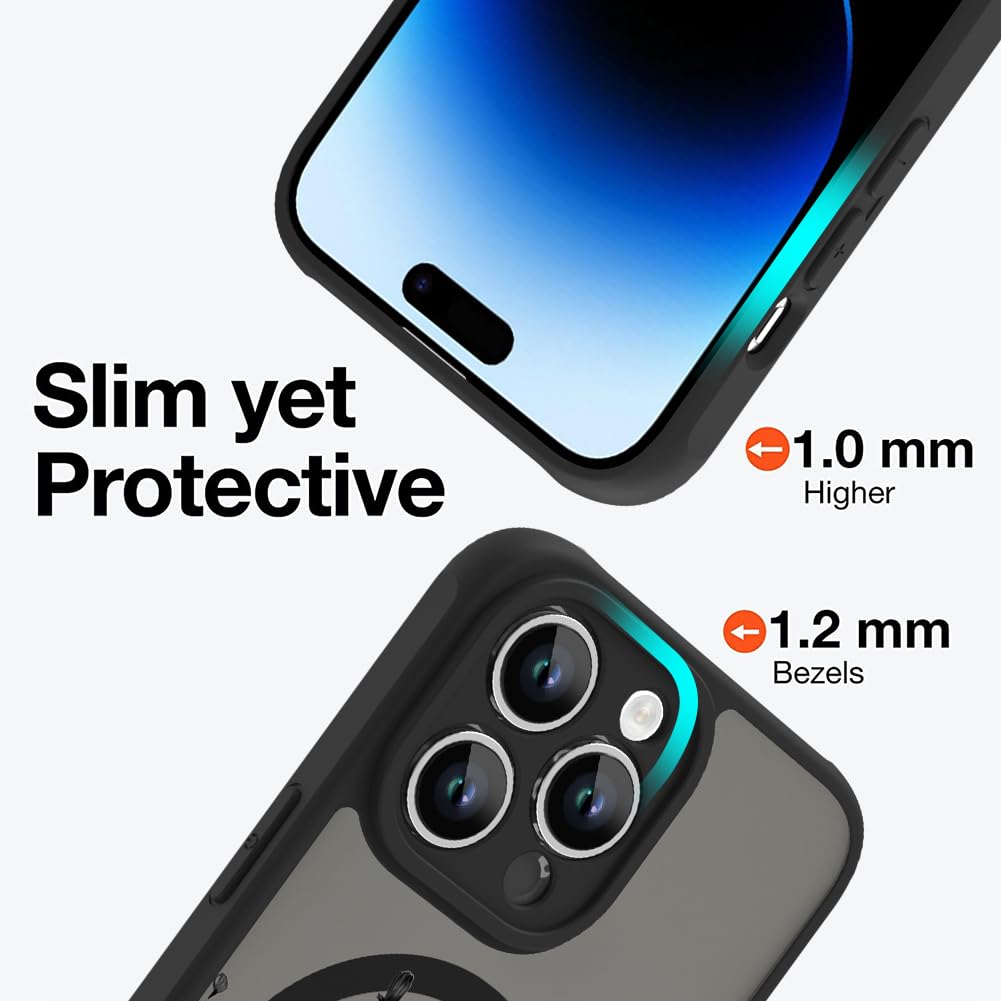 Ook Magnetic For Iphone 14 Pro Max Case [Compatible With Magsafe] Black Wild Flower Slim Translucent Matte Case Camera Lens Prot