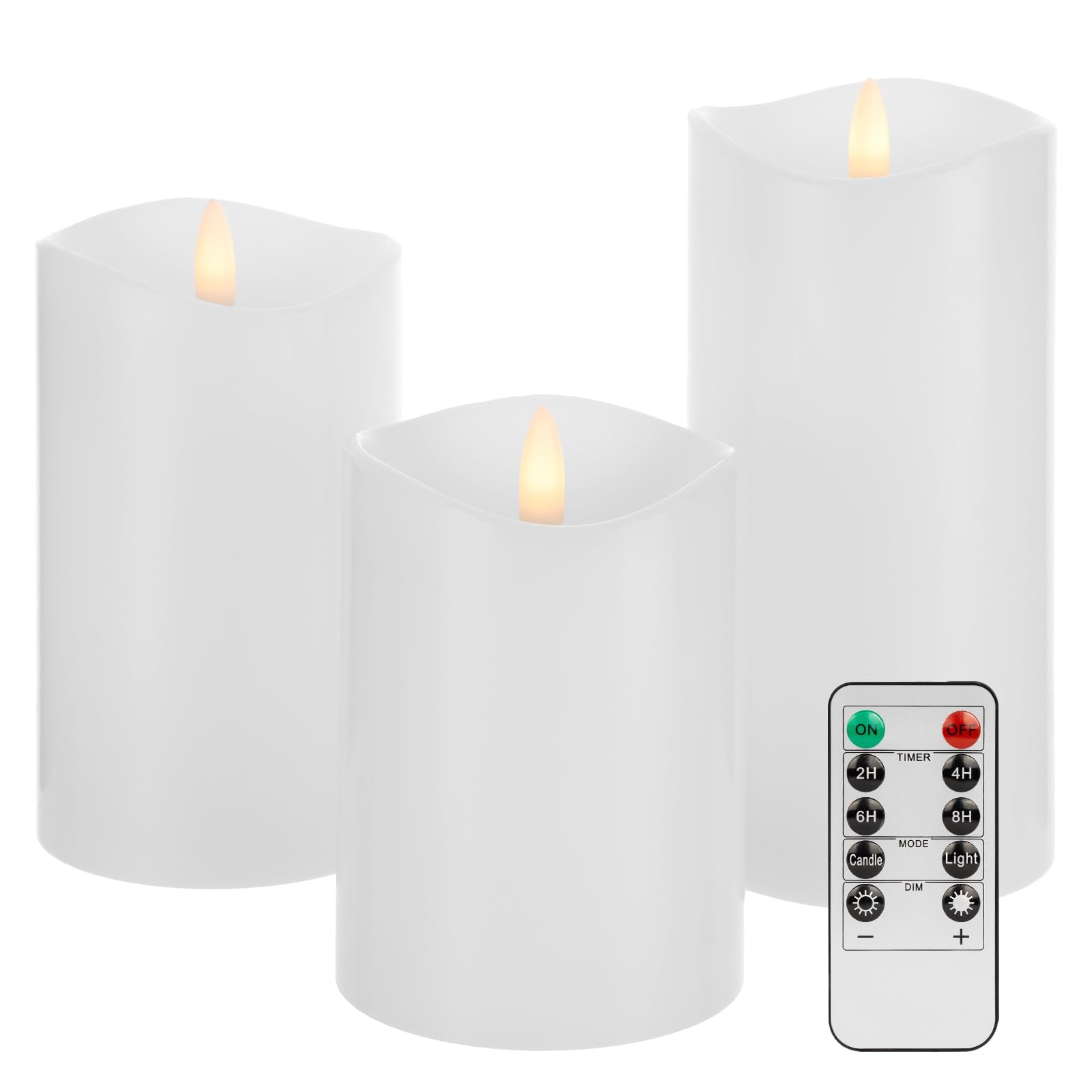 Flickering Flameless Candles With 3D Moving Flame, Battery Operated Candles With Timer, Real Wax Pillar Electric Led Candle For