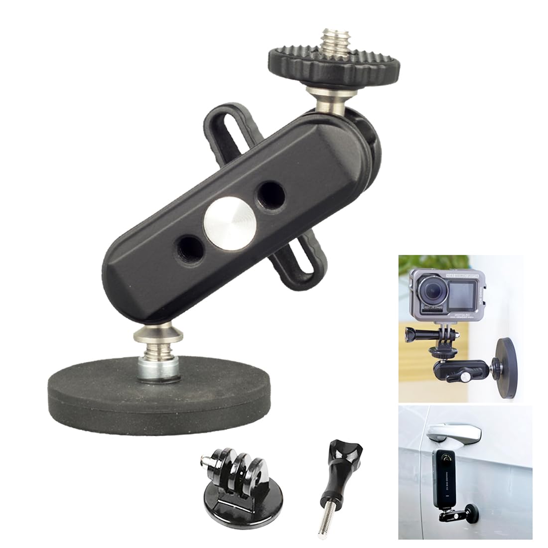 Dekeenstar Magnetic Action Camera Mount With Dual 1/4'' Ball Head Articulating Magic Arm, Magnetic Strong Suction Camera Car Mou