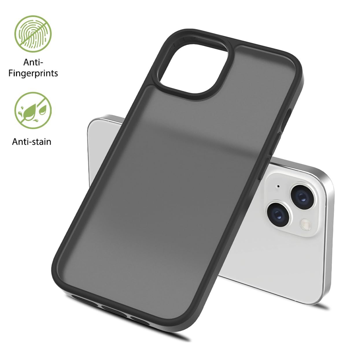 Tenoc Phone Case Compatible With Iphone 13 & Iphone 14, Black Case Translucent Protective Bumper Matte Hard Back Cover For 6.1 I