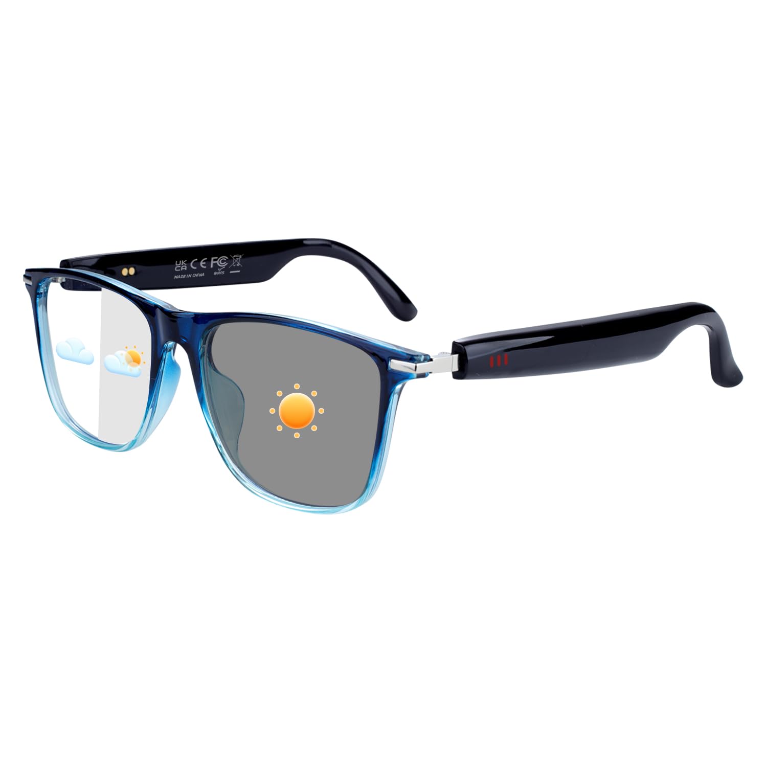 Smart Bluetooth Glasses for Men & Women, Voice Assistant & IPX5 Waterproof, Photochromic Smart Glasses with Speakers, Hand-Free