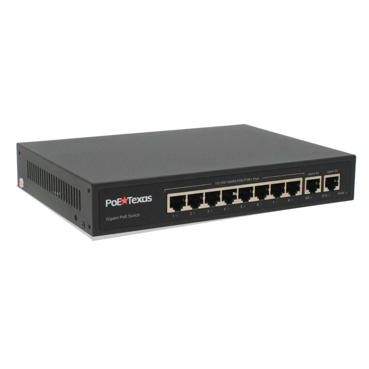 Poe Texas 8 Port Poe Switch   802.3Af/At Power Over Ethernet With 8 Poe+ Ports, 2 Lan Uplink, Vlan & Extender   120W High Speed
