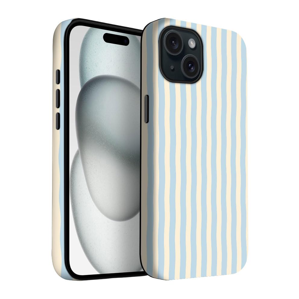 Yuzbira for iPhone 15 Case | Blue Stripes | Slim Drop Protection Design