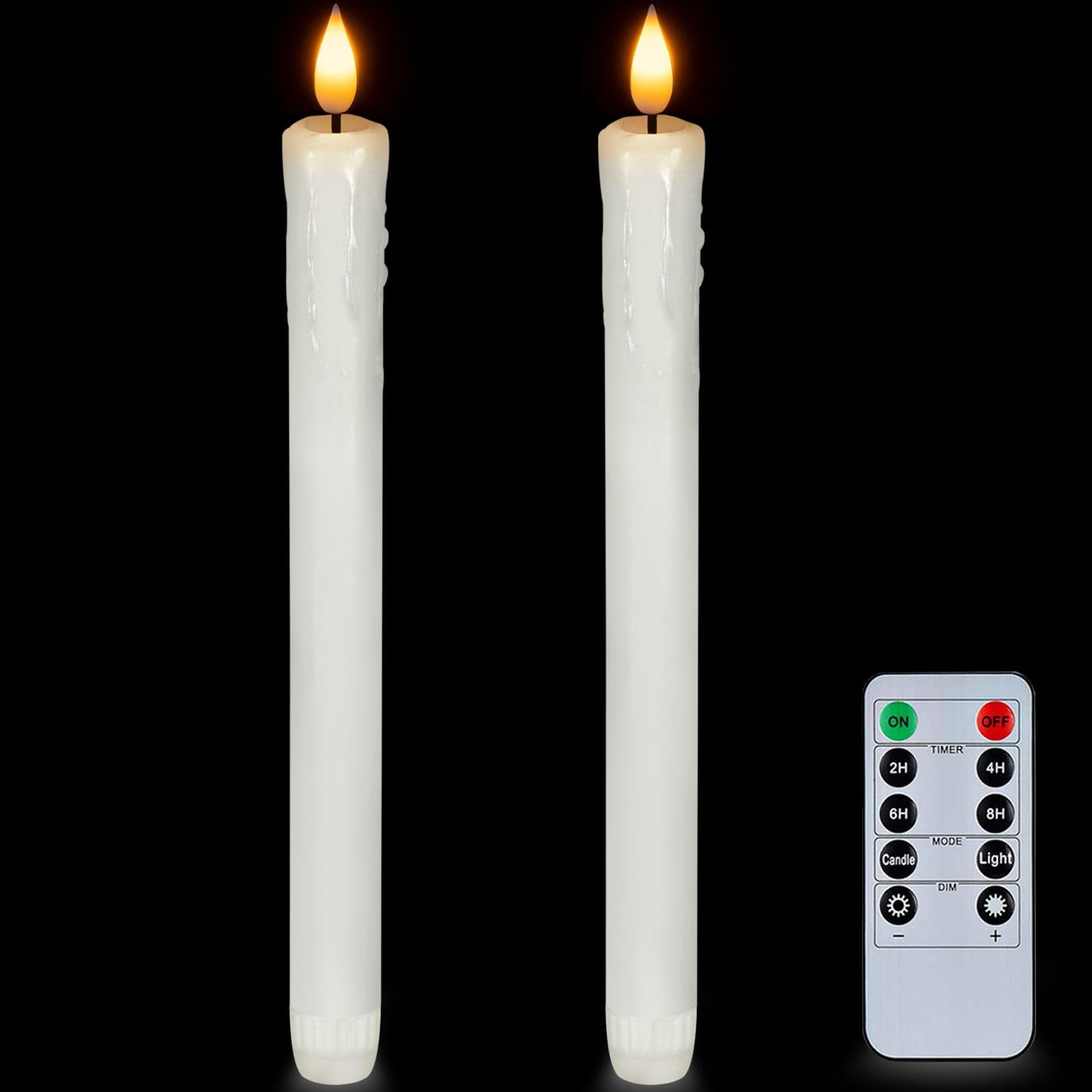 Homemory Real Wax Flameless Taper Candles With Remote Timer, 9.6 Inches White Led Flameless Candlesticks, Dripless Battery Opera
