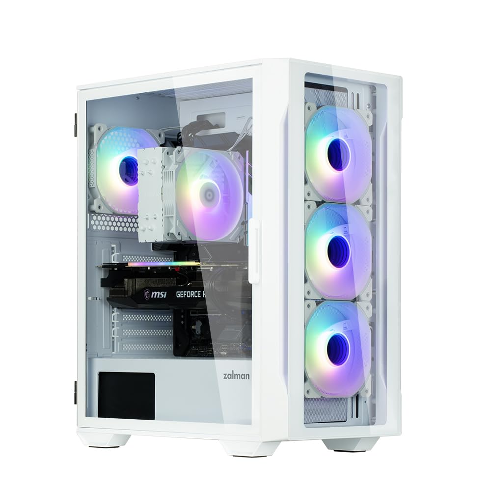 Zalman I3 Neo Tg Atx Gaming Pc Computer Case - 4 X 120Mm Infinity Mirror Argb Fans - Tempered Glass Front & Side Panel, White
