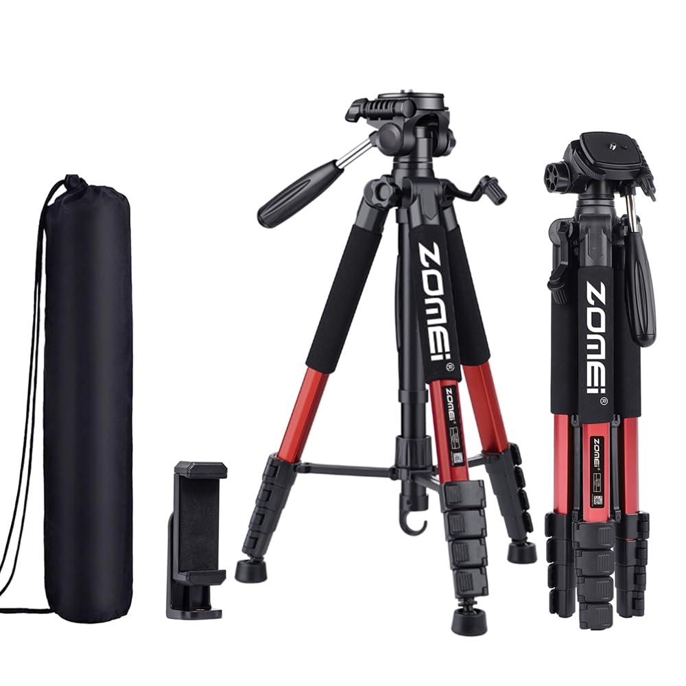 Camera Tripod, 74' Tripod For Camera Stand, Heavy Duty Tripod With Travel Bag For Projectors, Lasers, Dslr, Webcam, Aluminum Phone Tripod For Video Recording Photo Vlogging(Red)