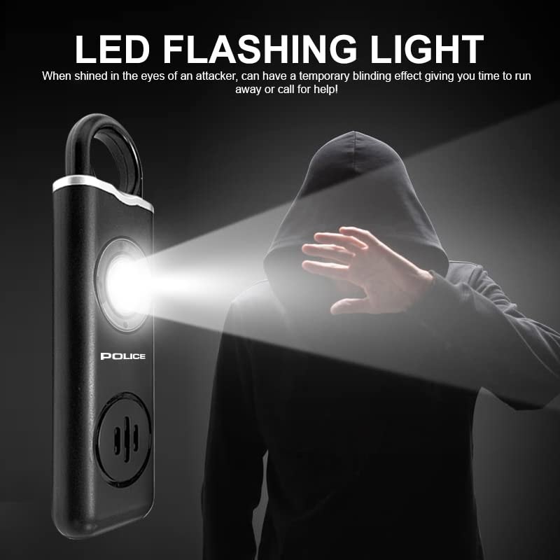 Police Personal Alarm Keychain For Women   130Db Siren Alarm, Led Flashlight With Strobe Light Rechargeable Safety Alarm  Black