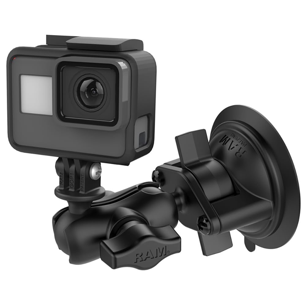 RAM MOUNTS Twist-Lock Suction Cup Mount for GoPro, B Size 1 Ball Short Arm, Action Camera Windshield & Glass Mount RAM-B-166-A-G