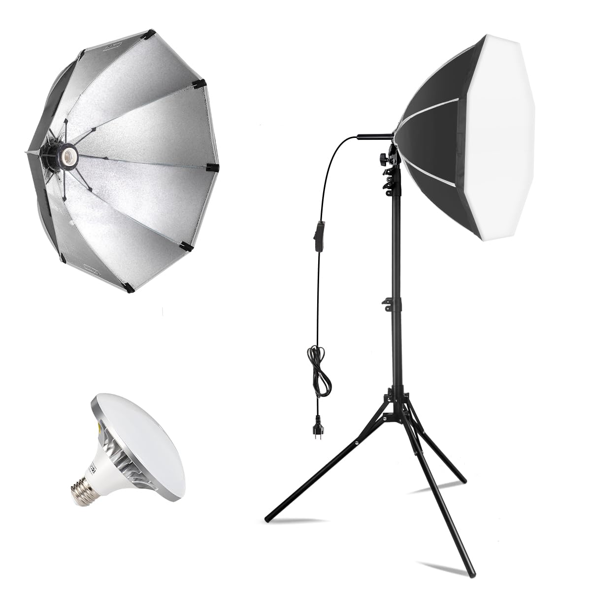 Softbox Photography Lighting Kit, Niceveedi 20'' Softbox Lighting Kit With 5400K 650W Equivalen Led Bulbs & 63'' Tripod Stand, S