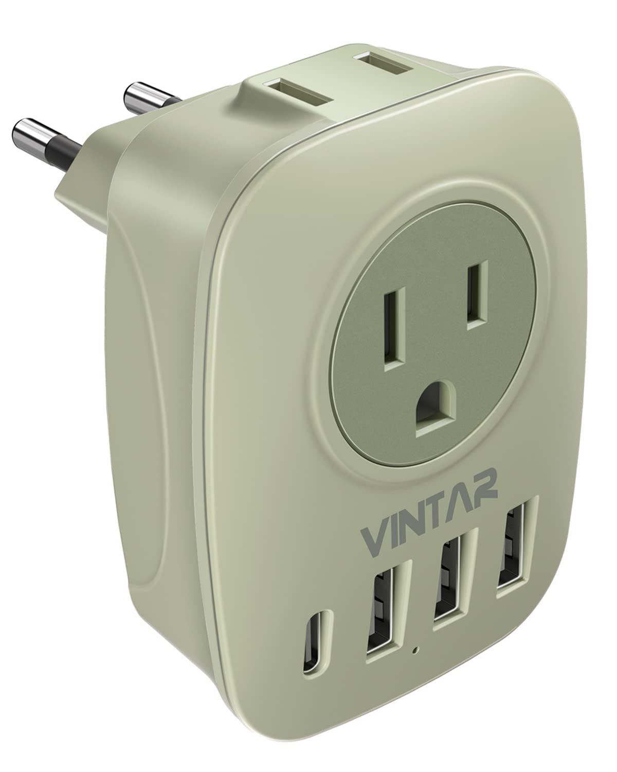 European Travel Plug Adapter,Vintar International Power Plug Adapter With 1 Usb C, 3 Usb A Ports And 2 Us Outlets,6 In 1 Type C