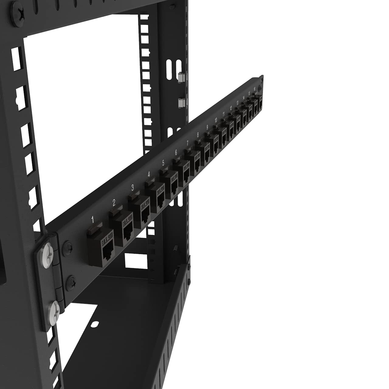 Jingchengmei 16 Port 1U Hinged Rack Blank Patch Panel For Keystone Jack Cat.6 Or Cat.5E, 19' Rackmount (H1Uks16H, Black)