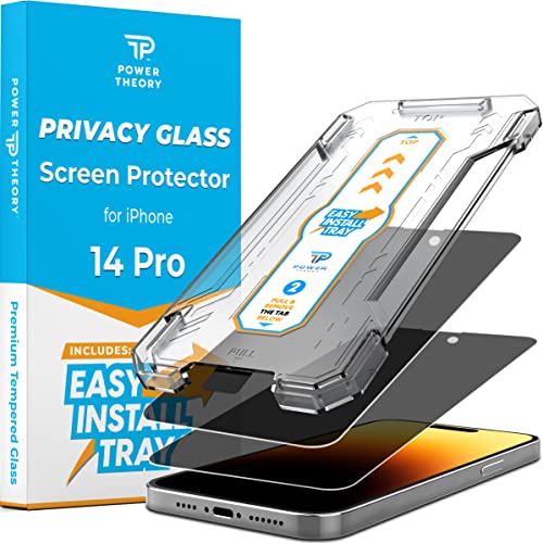 Power Theory Privacy Screen Protector For Iphone 14 Pro Tempered Glass Anti Spy Protection With Easy Install Tray