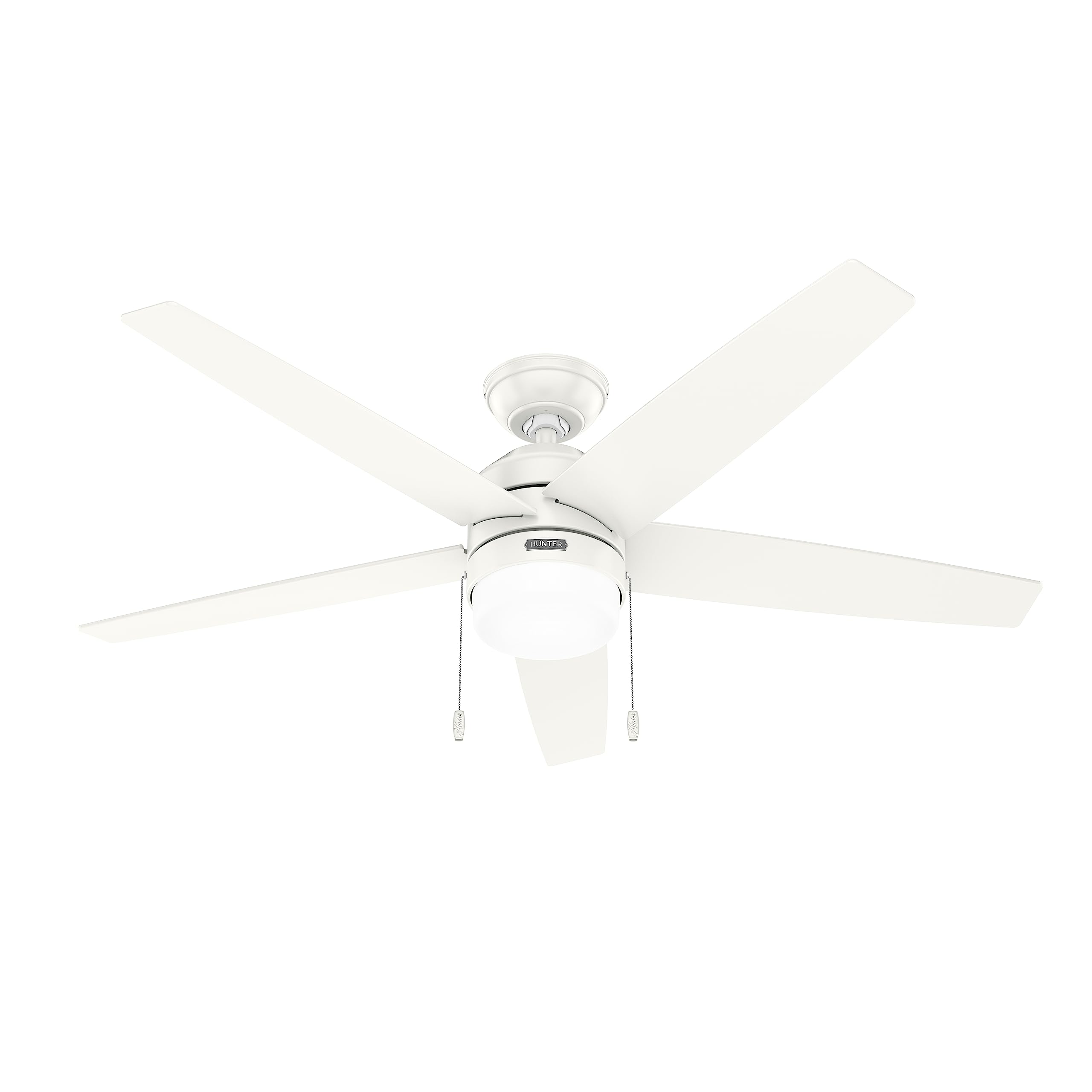 Hunter 52 inch Indoor Ceiling Fan with LED Light and Pull Chain - White Modern Ceiling Fan, Standard Mount, 5 Blades, For Bedroo