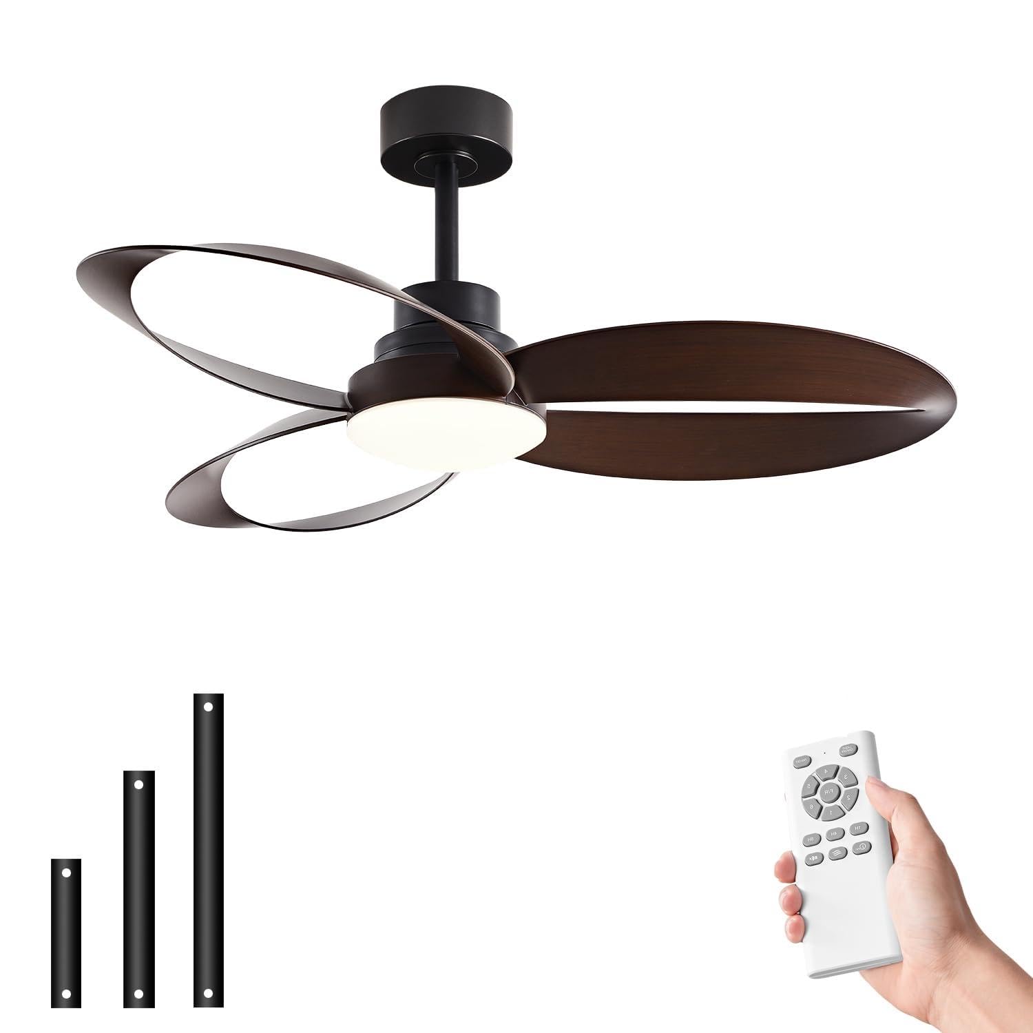52 inch Ceiling Fans with Lights and Remote Black Strong Wind,special 3 Blades Noiseless Reversible DC Motor 6 Speeds with 3 CCT