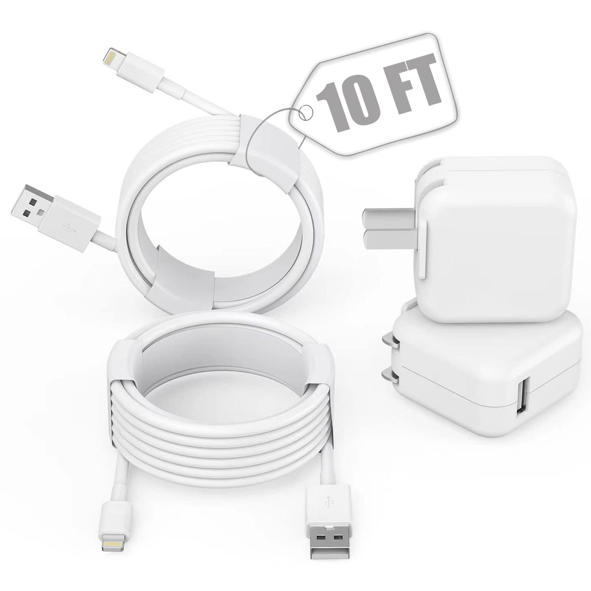 Ipad Charger, [Mfi Certified] 2Pack Long 10Ft Lightning Cord Charger Fast Ipad Charging Foldable Portable Plug Usb Wall Charger Block For Ipad 9Th 8Th Generation,Ipad Mini 5, 4, Air,Pro,Iphone,Airpods