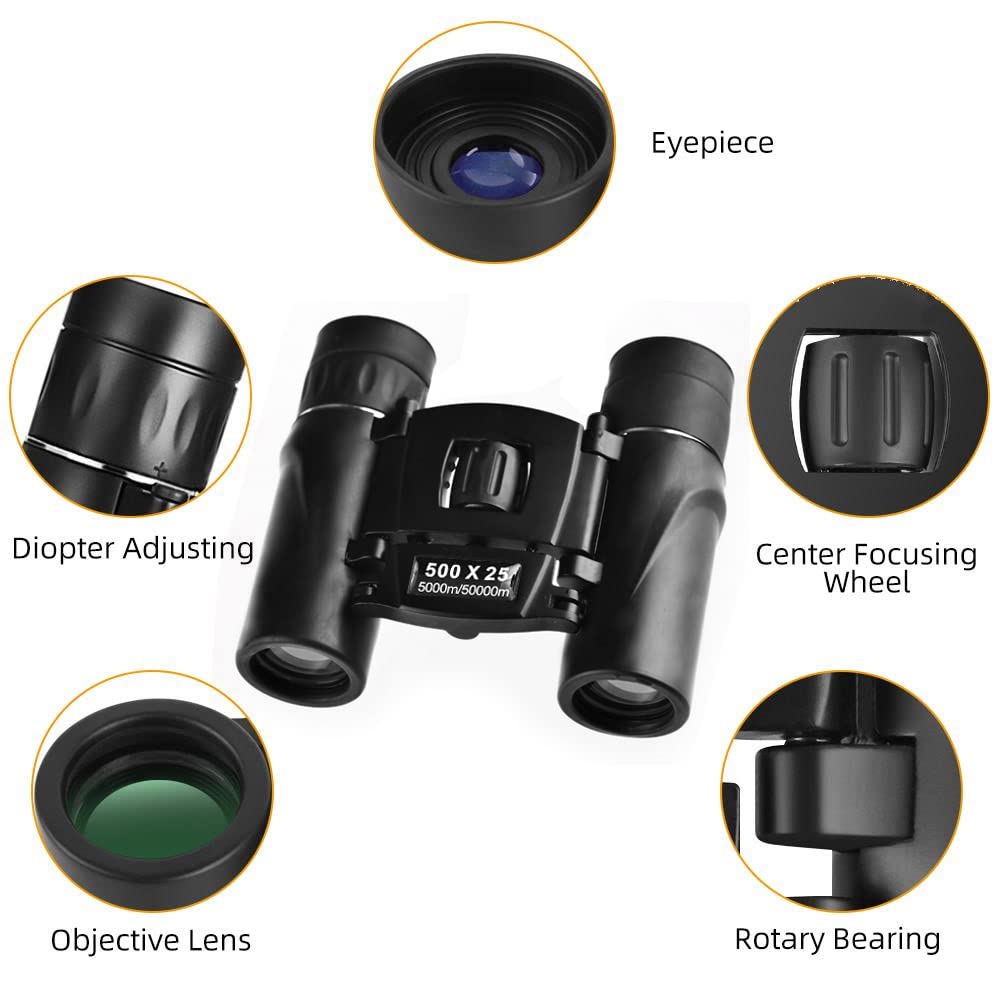 500X25 Hd Powerful Binoculars 5000M Long Range Folding Mini Telescope Professional Hunting Telescope Zoom Military Hd Bak4 Fmc O