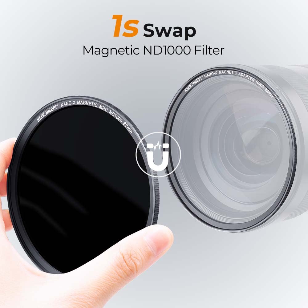 K&F Concept 49Mm Magnetic Nd1000 Lens Filter (10 Stop Fixed Neutral Density Filter) Magnetic Basic Ring + Filter Cap With 28 Mul