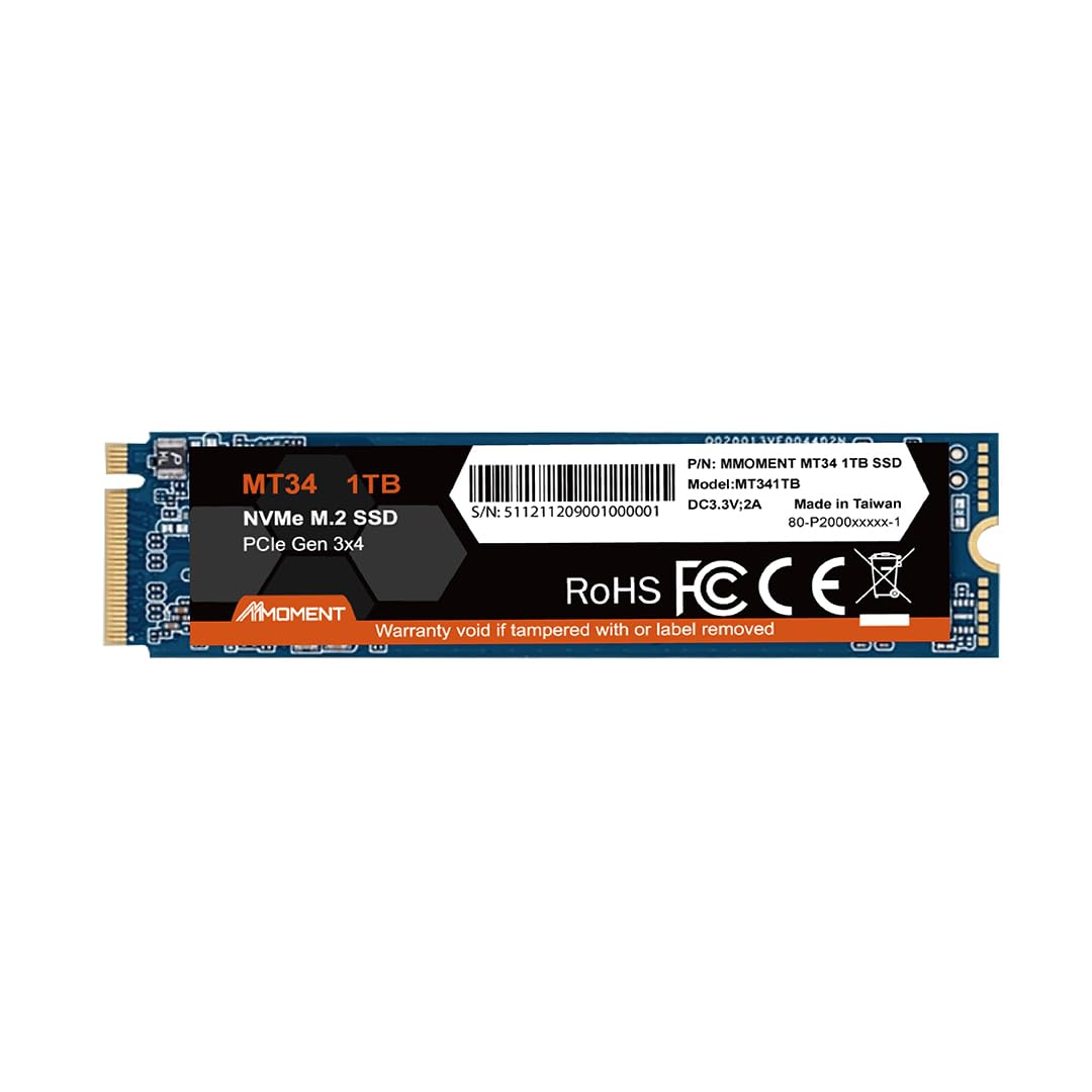 Mmoment Mt34 1Tb Ssd Pcie Gen3 Nvme M.2 2280 Internal Solid State Drive, Gen3.0X4, Read Speed Up To 2000Mb/S, For Laptop And Pc 