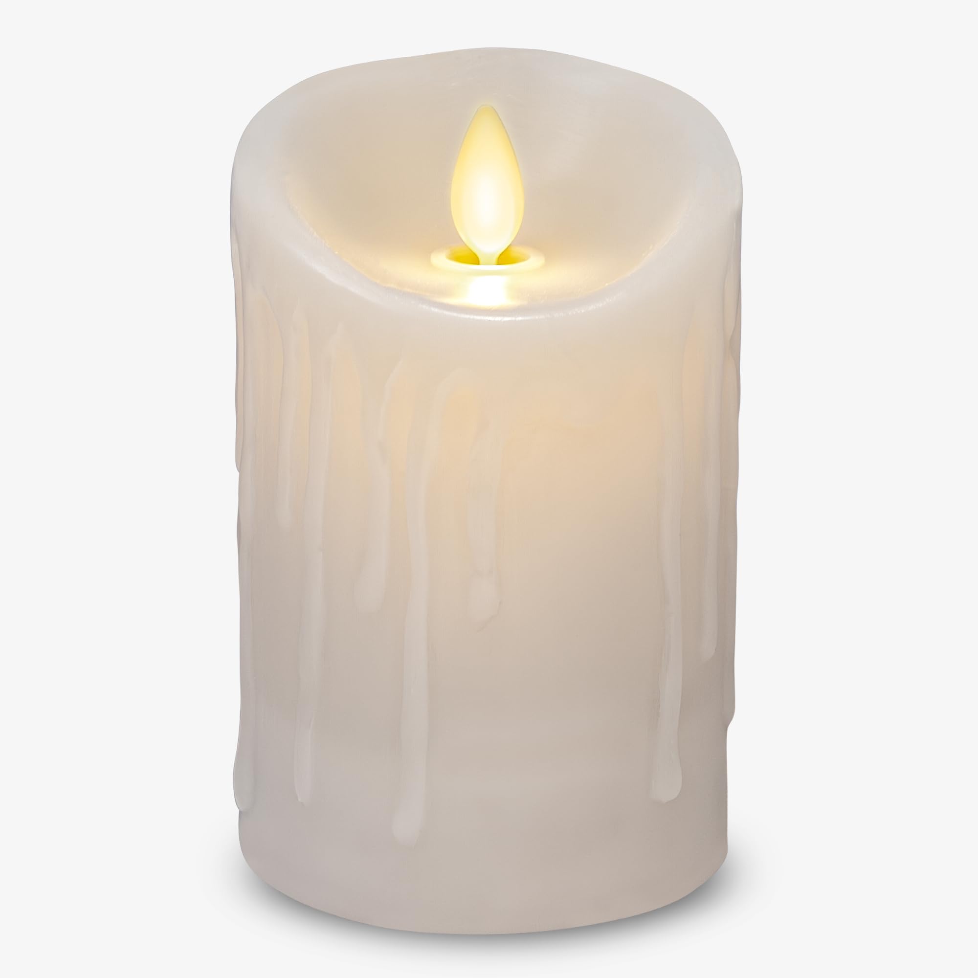 Luminara White Wax Drip Flameless Candle Led Battery Operated Moving Flame Lights Pillar Unscented Real Wax With Dripped Edge, T