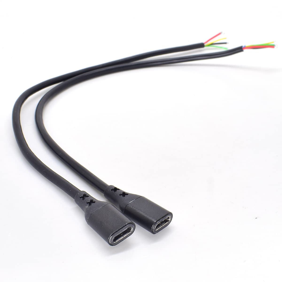 Elnone 1 Pack 2Pcs Usb C Pigtail Cable, 5 Wire Female Type C Jack Cable, 1Ft 12Inch 30Cm 5A 20Awg 5 Core Power Data Cc1 Cord For