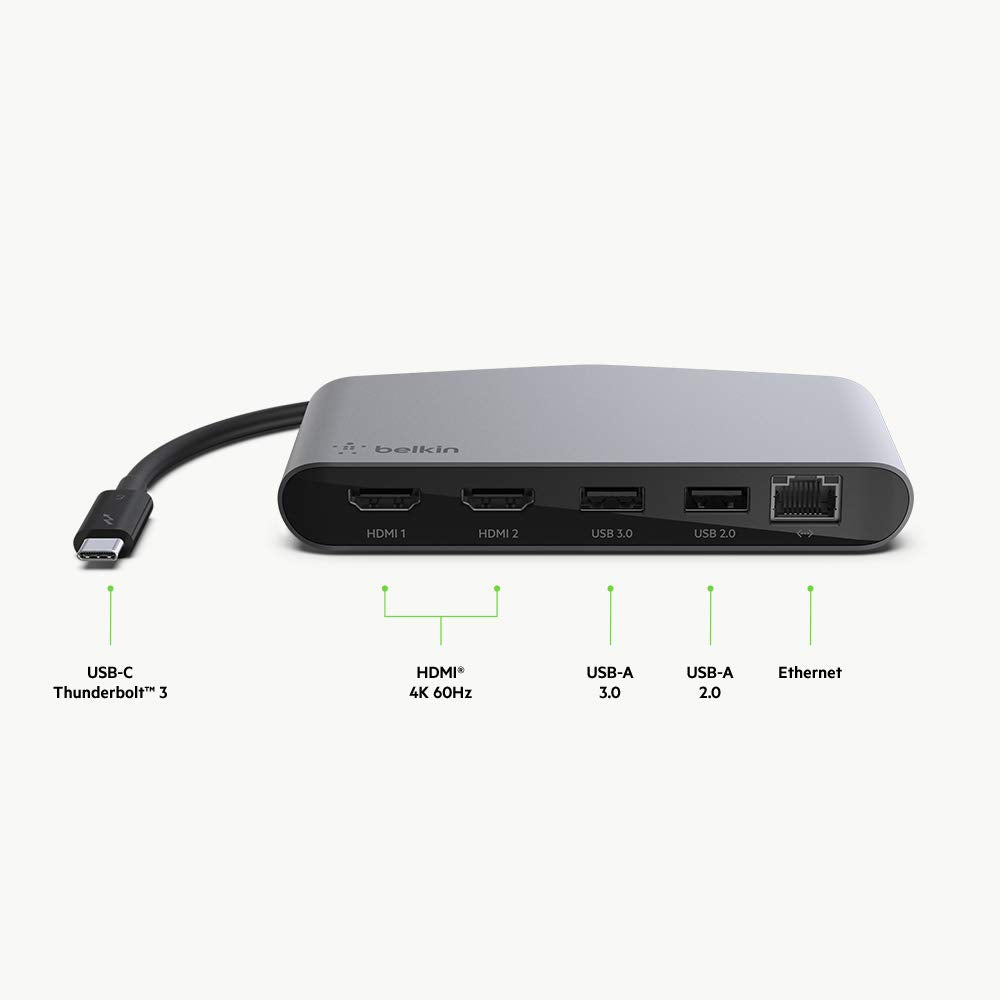 Belkin Thunderbolt 3 Dock Mini HD With Cable   Usb C Hub   Usb C Docking Station For Macos & Windows, Dual 4K @60hz, 40Gbps Transfer Speed, With Ethernet Port, BLACK