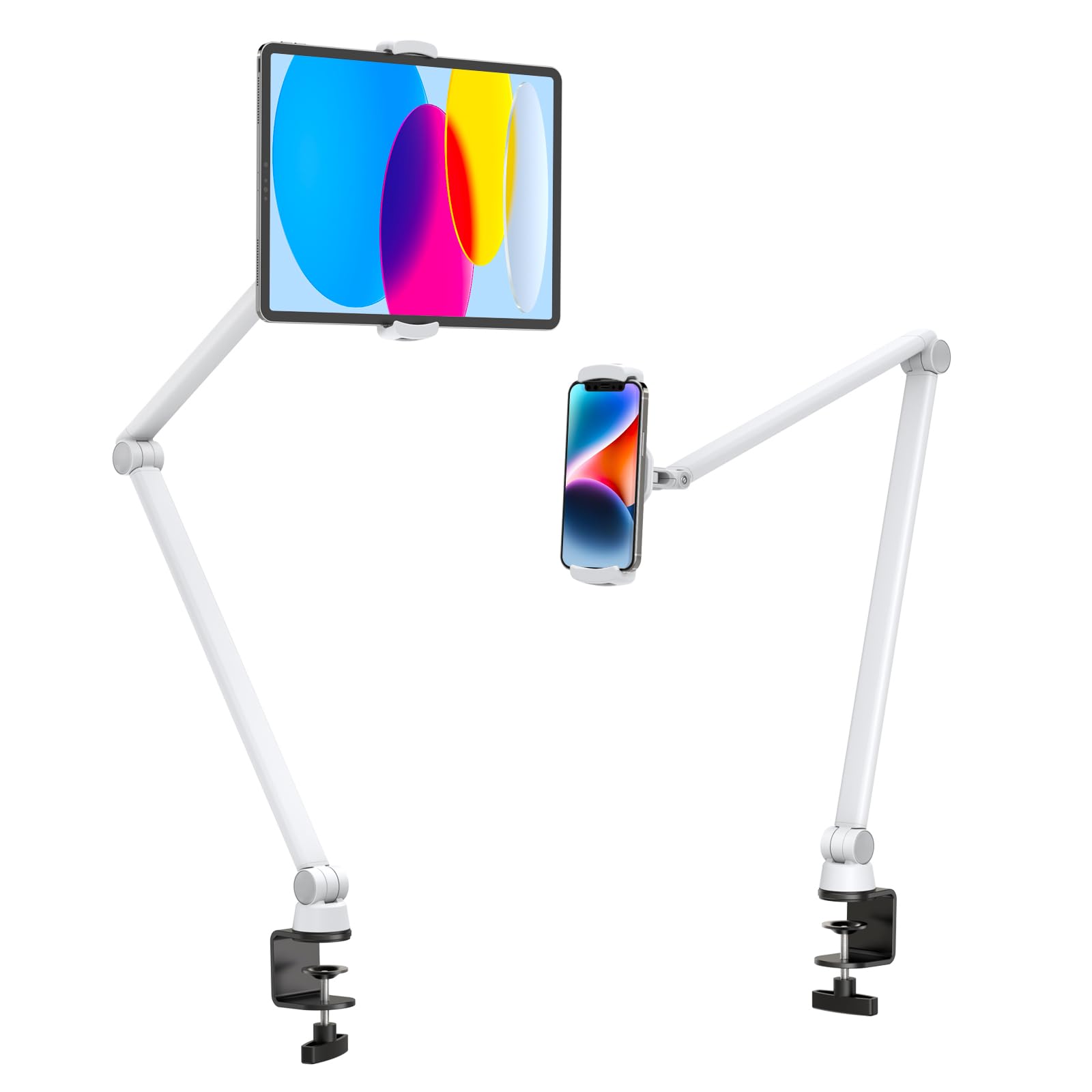 Bewiser Tablet Stand Holder Desk Mount,360Rotating Flexibly, Angle Adjustable Long Arm, Folding Aluminium Alloy Compatible With4