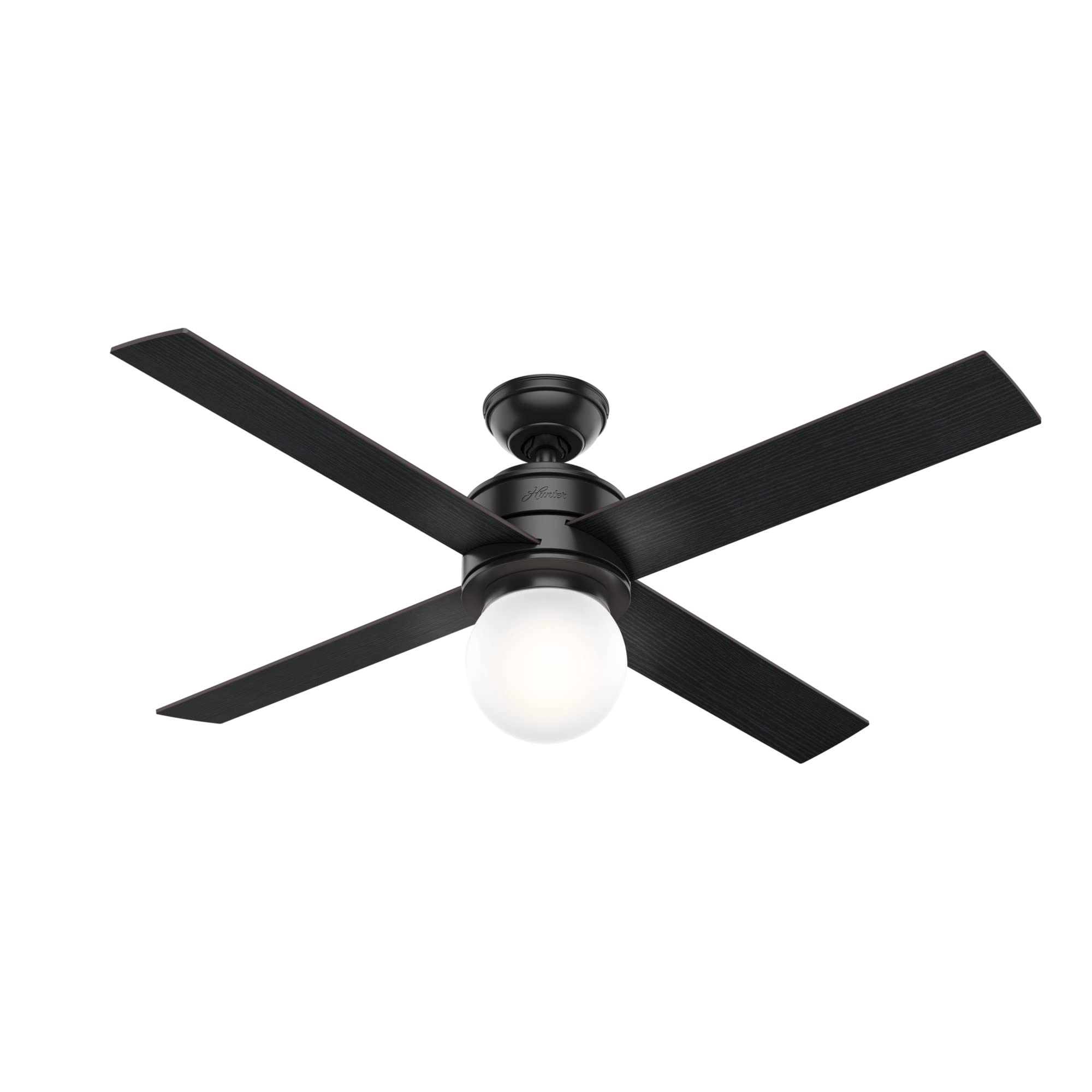 Hunter Fan Company, Hepburn Matte Black Ceiling Fan With Led Light Kit And Wall Control, Ceiling Fans With Lights 52 Inch, 59321
