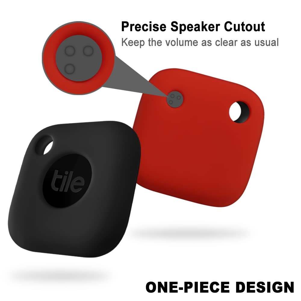 Geiomoo Silicone Case For Tile Mate 2022, Soft Scratch Resistant Cover With Carabiner (2 Pack Black+Red)