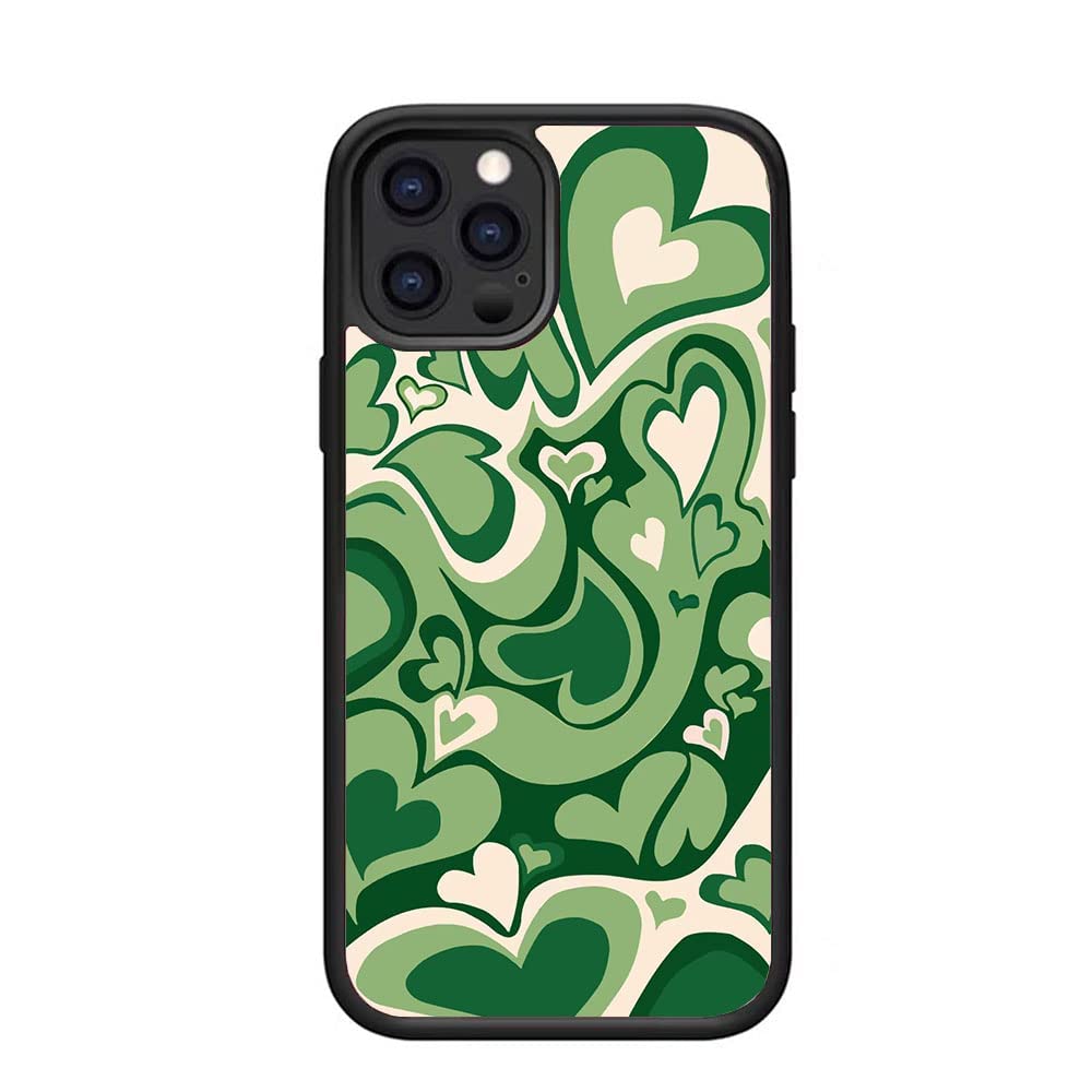 Mokens Compatible With Iphone 11Promax Cute Green Love Heart Pink Aesthetic Phone Case Slim Soft Protective Phone Case For Aesth