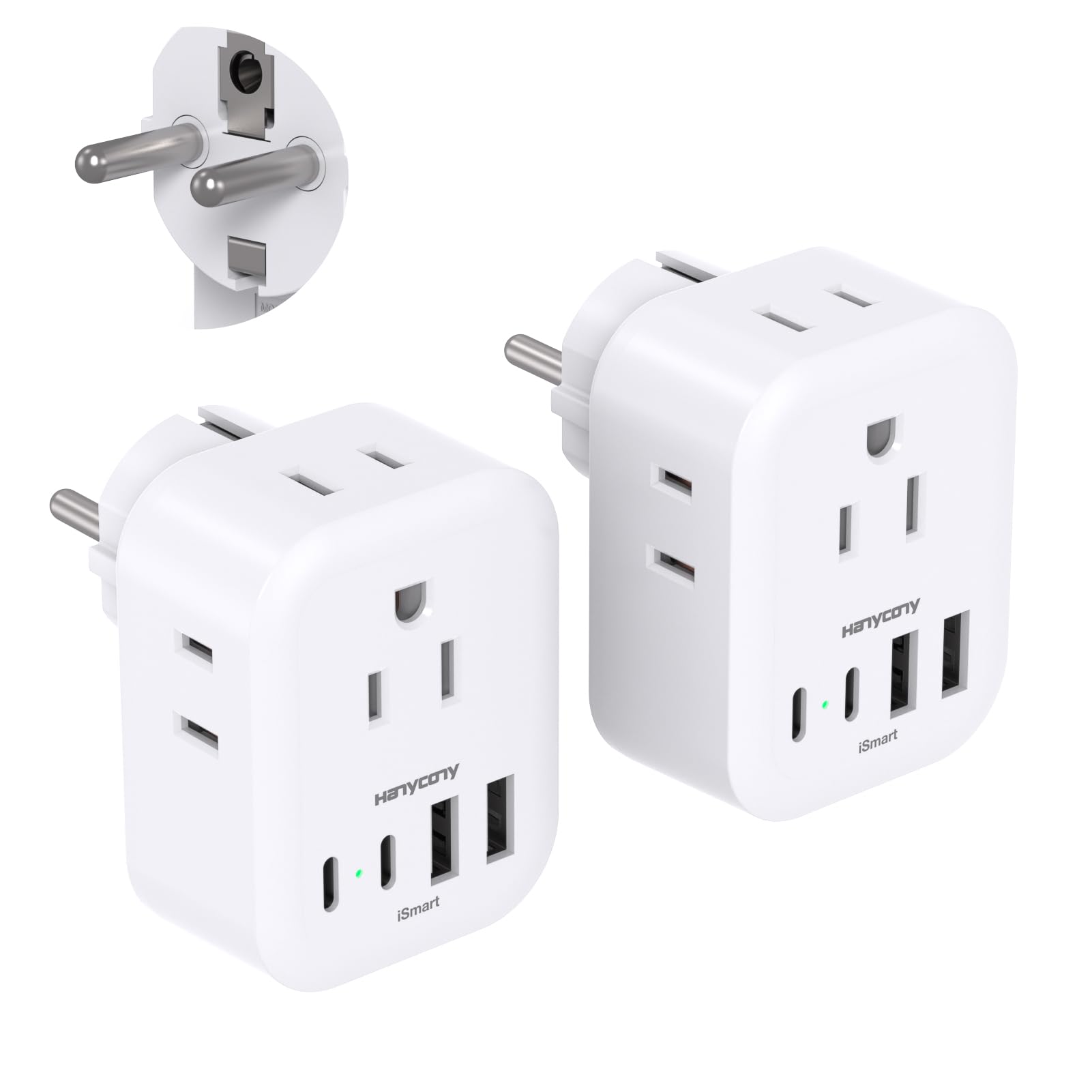 2 Pack Type E F Plug Adpter, Germany France Travel Power Adapter With 4 Outlets 4 Usb Ports(2 Usb C), South Korea Travel Plug Ad