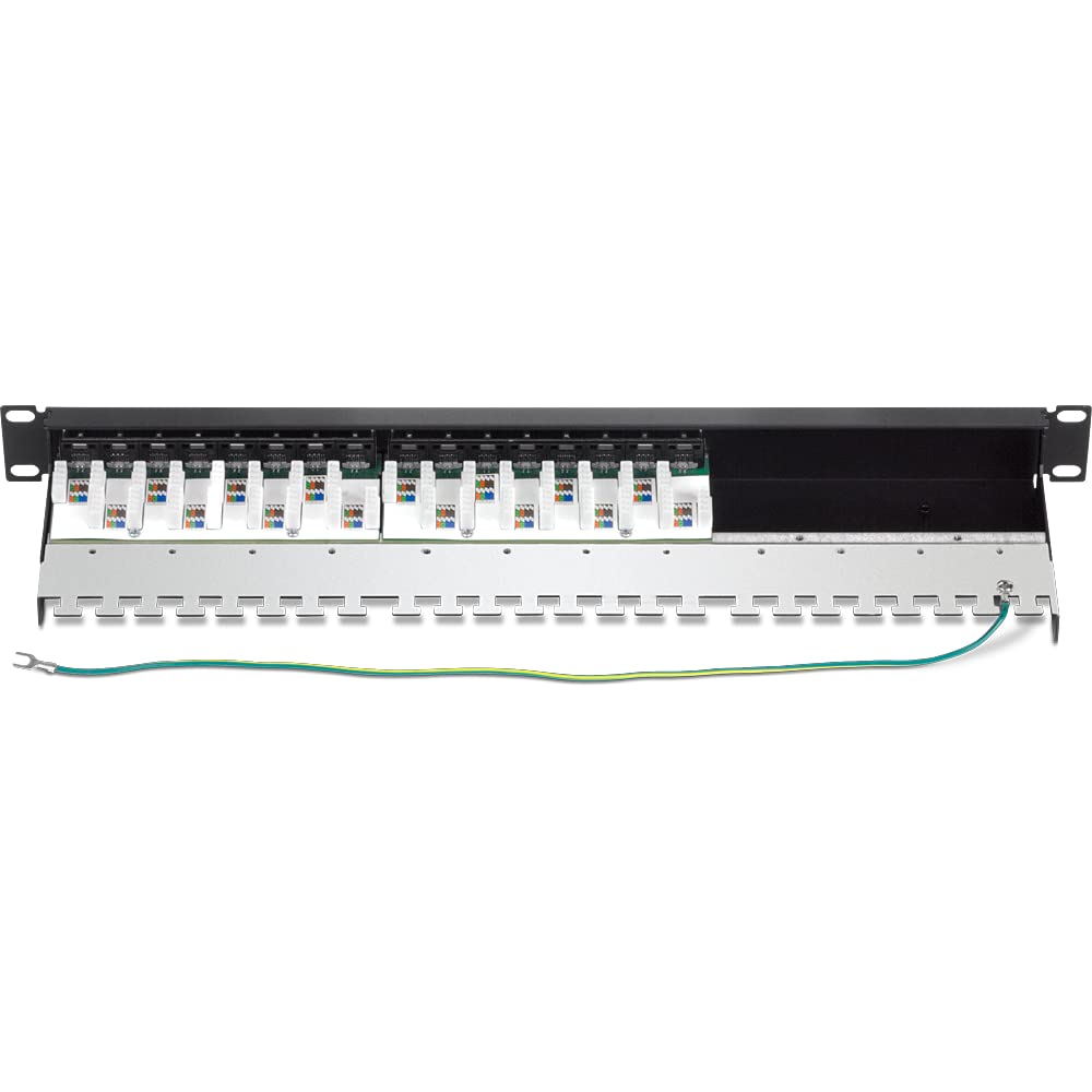 Trendnet 16 Port Cat6A Shielded Patch Panel, 1U 19' Metal Housing, 10G Ready, Cat5E,Cat6,Cat6A Compatible, Cable Management, Color Coded Labeling For T568A And T568B Wiring, Black, Tc P16C6As
