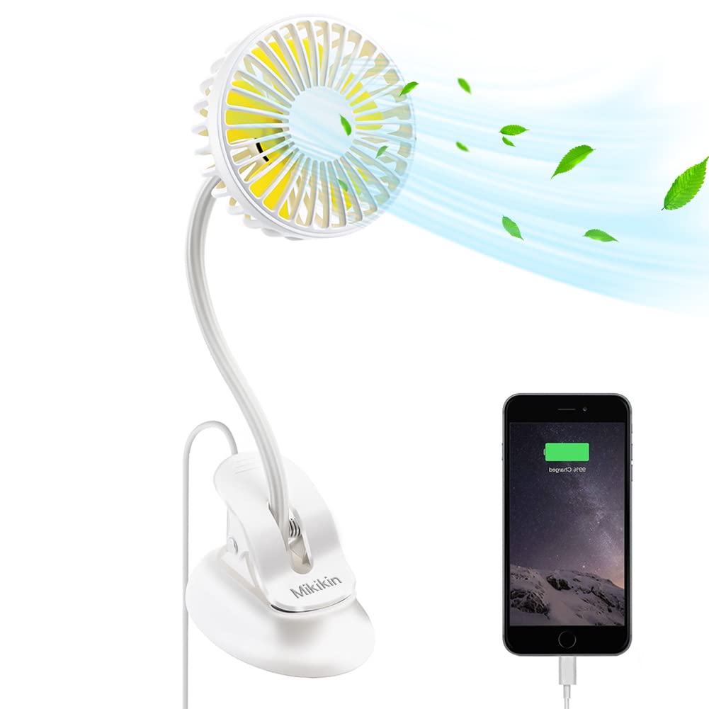 Mikikin Clip On Fan Small Mini Fan, Portable Usb Battery Operated Fan, Rechargeable Baby Stroller Fan, Quiet Personal Desk Fan 3