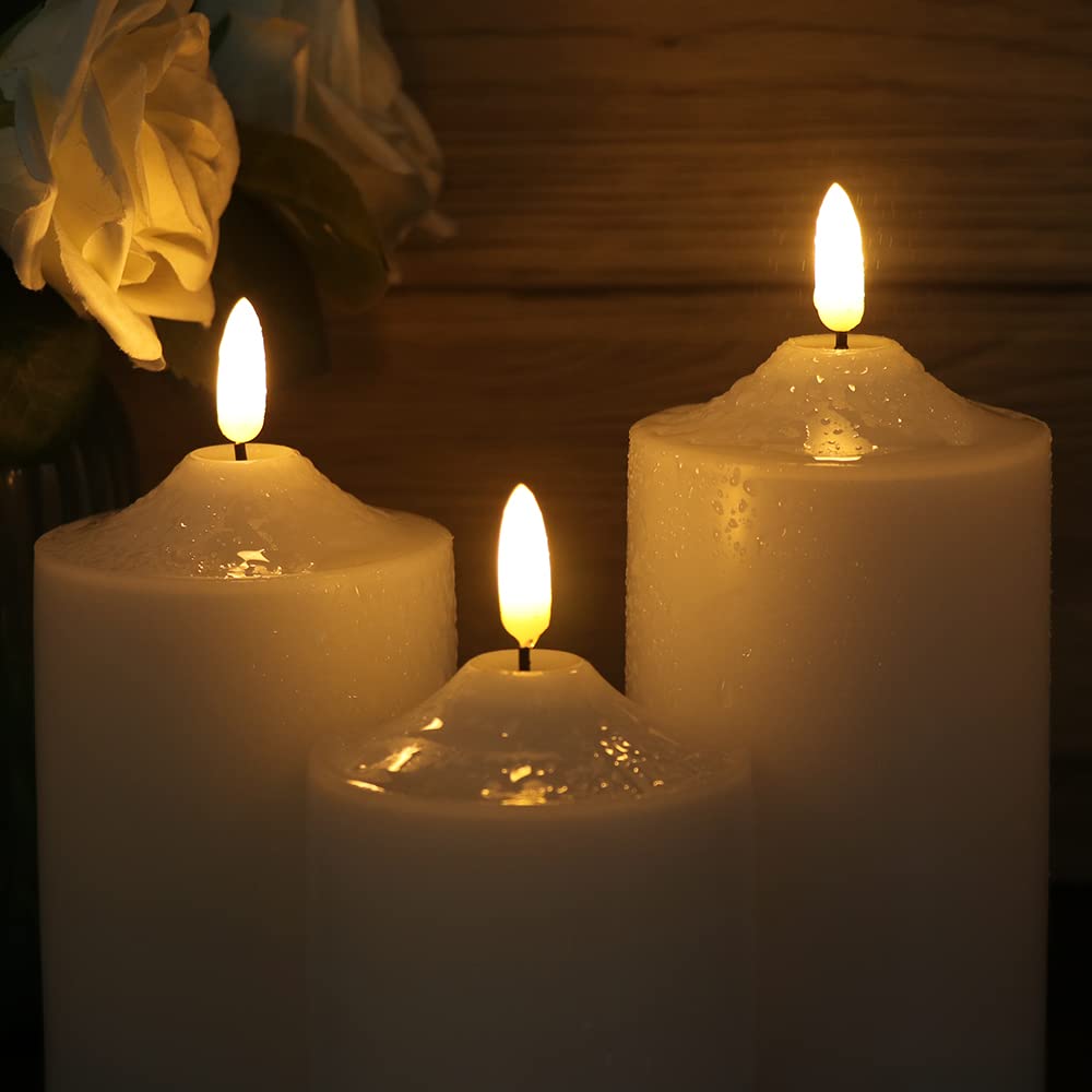 Eldnacele Waterproof Outdoor Flameless Flickering Led Candles With Timer Remote, Battery Operated 3D Wick Plastic Pillar Candles