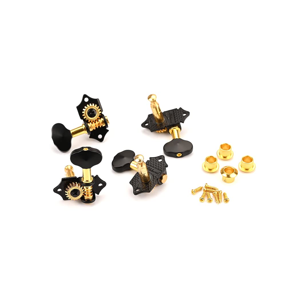 Ogdni 2R2L Black Plated Tuning Peg Machine Head Tuners For 4 String Ukulele Guitar Bass Gear Ratio 1:19 (Gc501B)