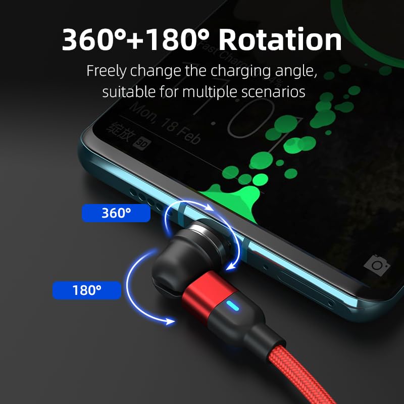 Bithai Magnetic Charging Cable 2 Pack 540 Rotating Magnetic Phone Charger Cable With Led Light For Micro Usb, Usb C And I Produc