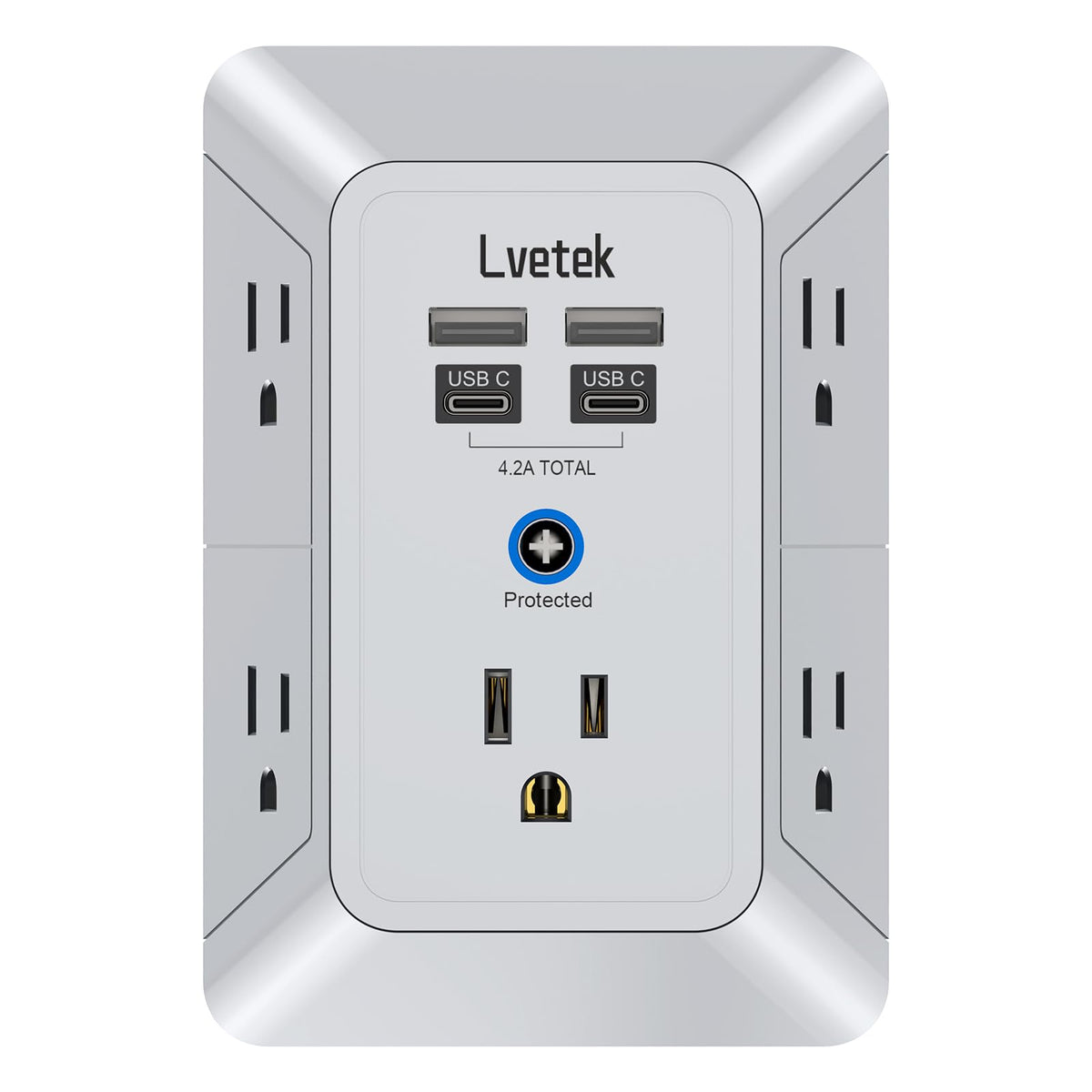 Multi Plug Outlet Surge Protector, Lvetek Outlet Extender With 5 Outlet And 4 Usb Ports(2 Usb C), 3 Sided Multiple Plug Outlet S