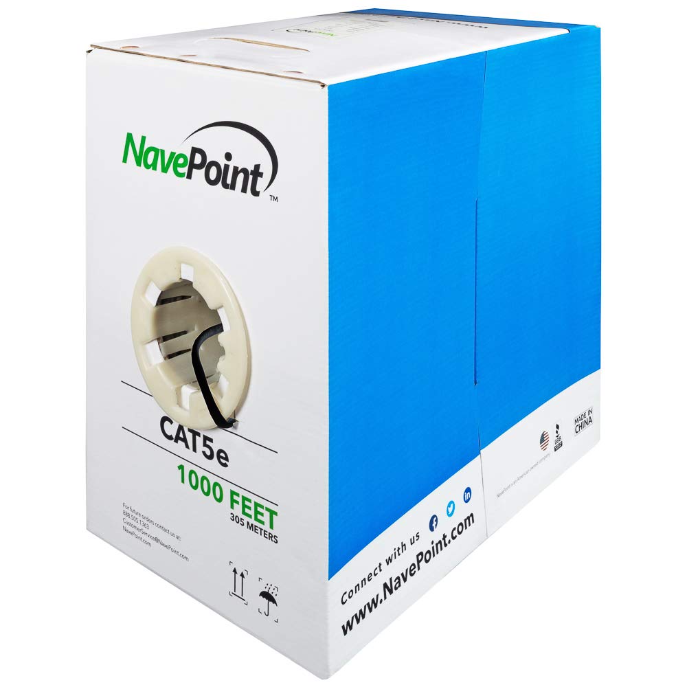 Navepoint Cat5E (Cca), 1000Ft, Black, Solid Bulk Ethernet Cable, 24Awg 4 Pair, Unshielded Twisted Pair (Utp)