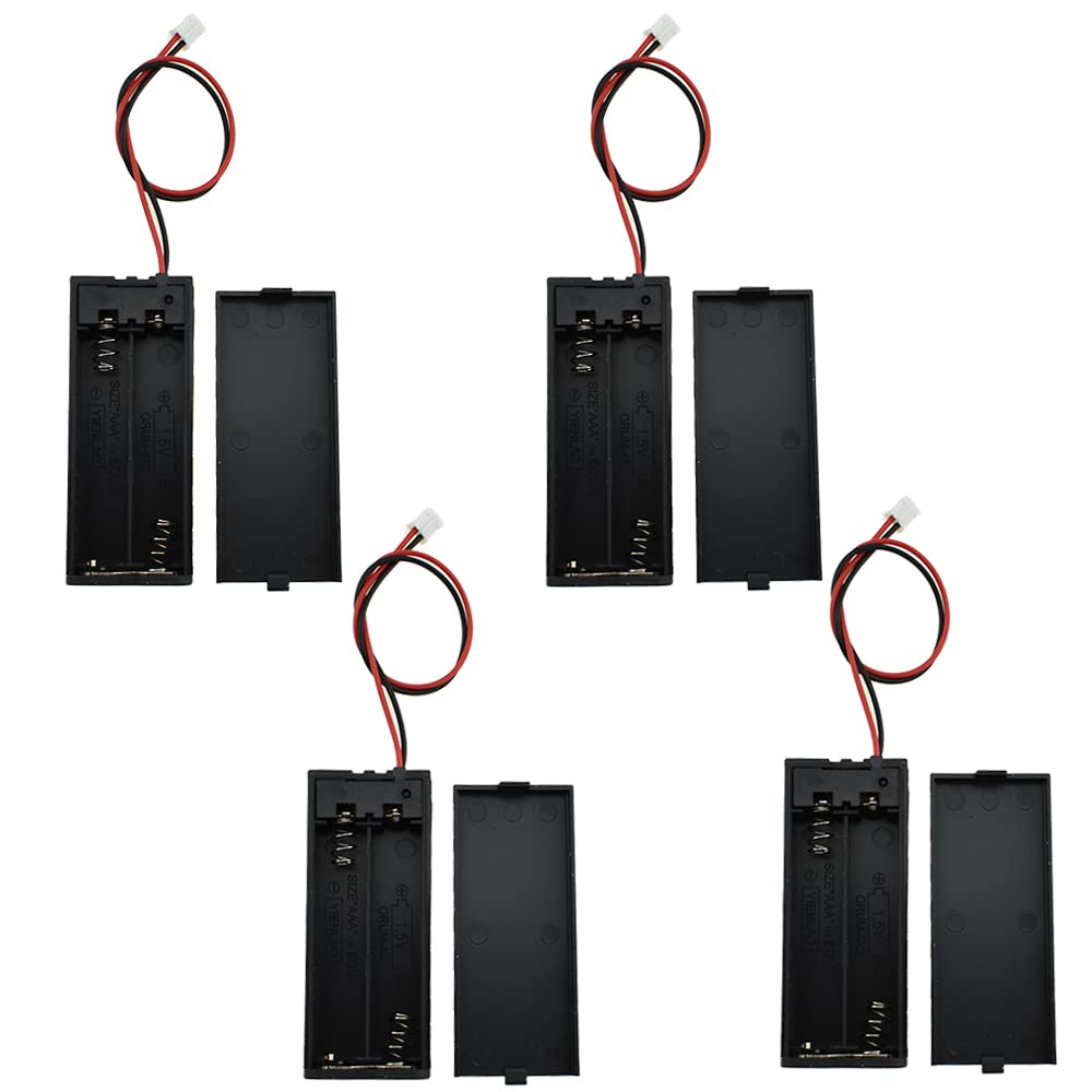Hahiyo 2Xaaa Battery Holder With Jst Connector Portable Supply Quick Swap Securely Lids Convenient On/Off Switch Plastic Batteri
