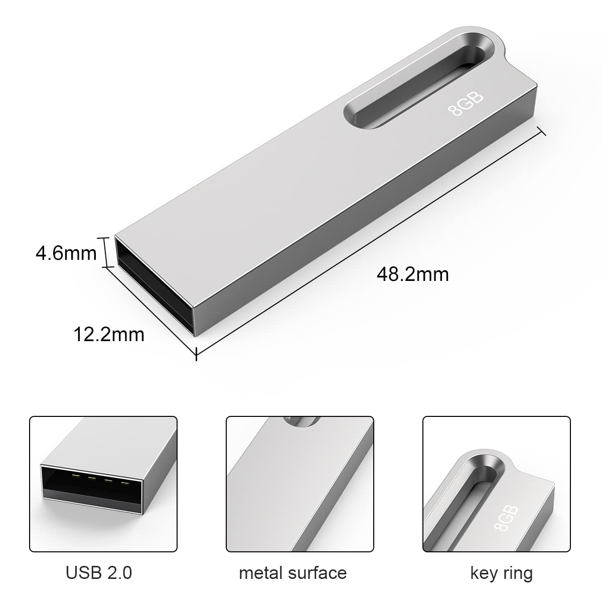 Aiibe 8Gb Flash Drive 10 Pack 8Gb Metal Usb Drive Bulk Thumb Drive Usb 2.0 Memory Stick Jump Drive Zip Drive With Keychain, Waterproof   Silver