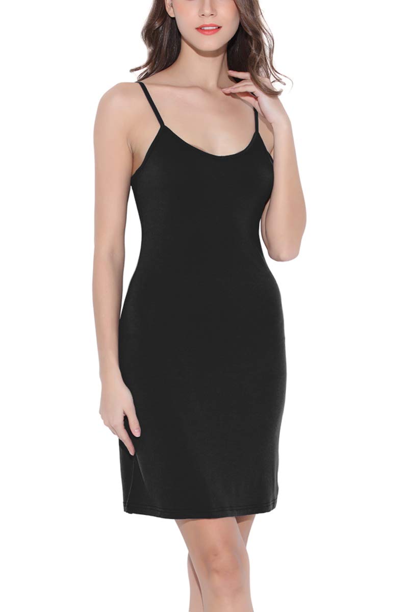 Women Long Spaghetti Strap Full Cami Slip Camisole Under Dress Liner, Xlarge, Black