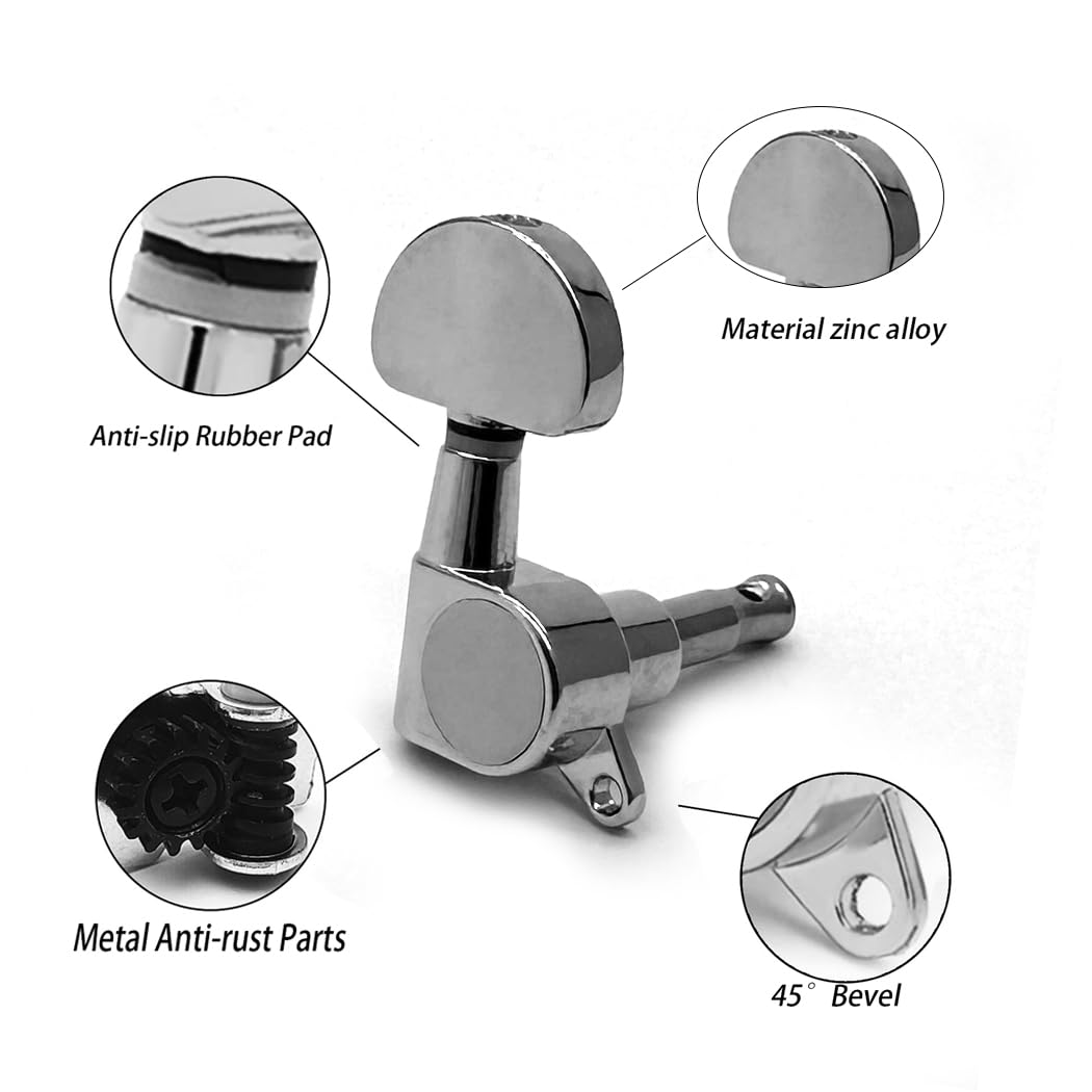 Harpfeas 6 Pieces 3L3R Guitar Tuner Pegs,Big Semicircle Sealed Guitar Tuning Pegs Tuners Machine Heads,For Acoustic Or Electric