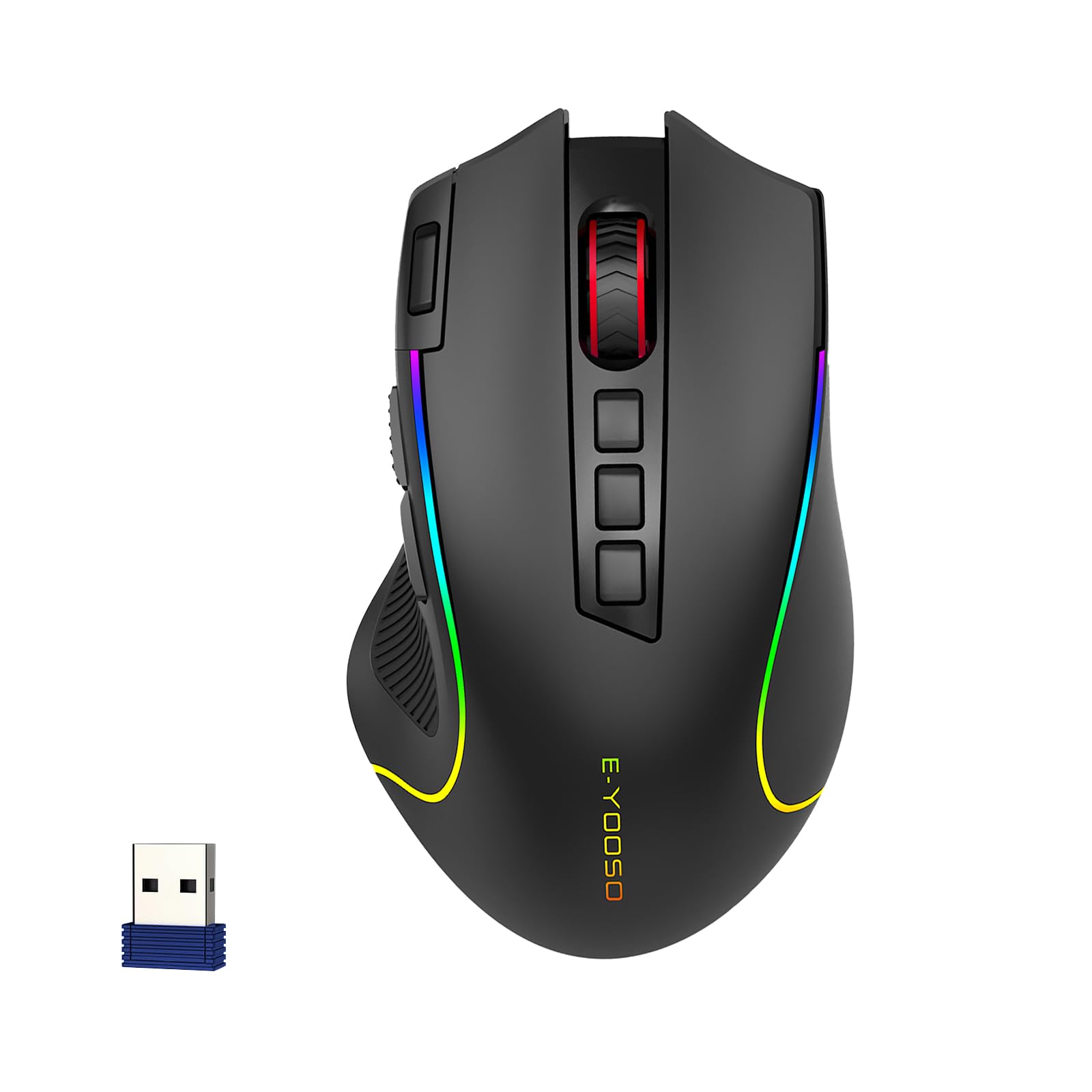 Premium Wireless Bluetooth Versatile Mouse,8000 DPI,6 RGB Backlit,USB C Rechargeable,Ergonomic,2.4G/BT/Wired,Rapid Fire Key,75-H