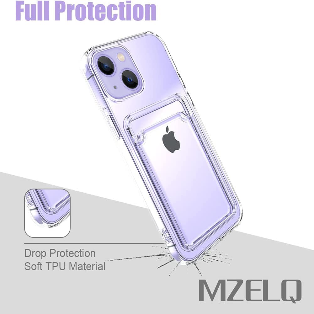 Mzelq Silicone Wallet For Iphone 14 Case, Card Holder Camera Protection Cover For Iphone 14 Case + Screen Protector, Card Slot C