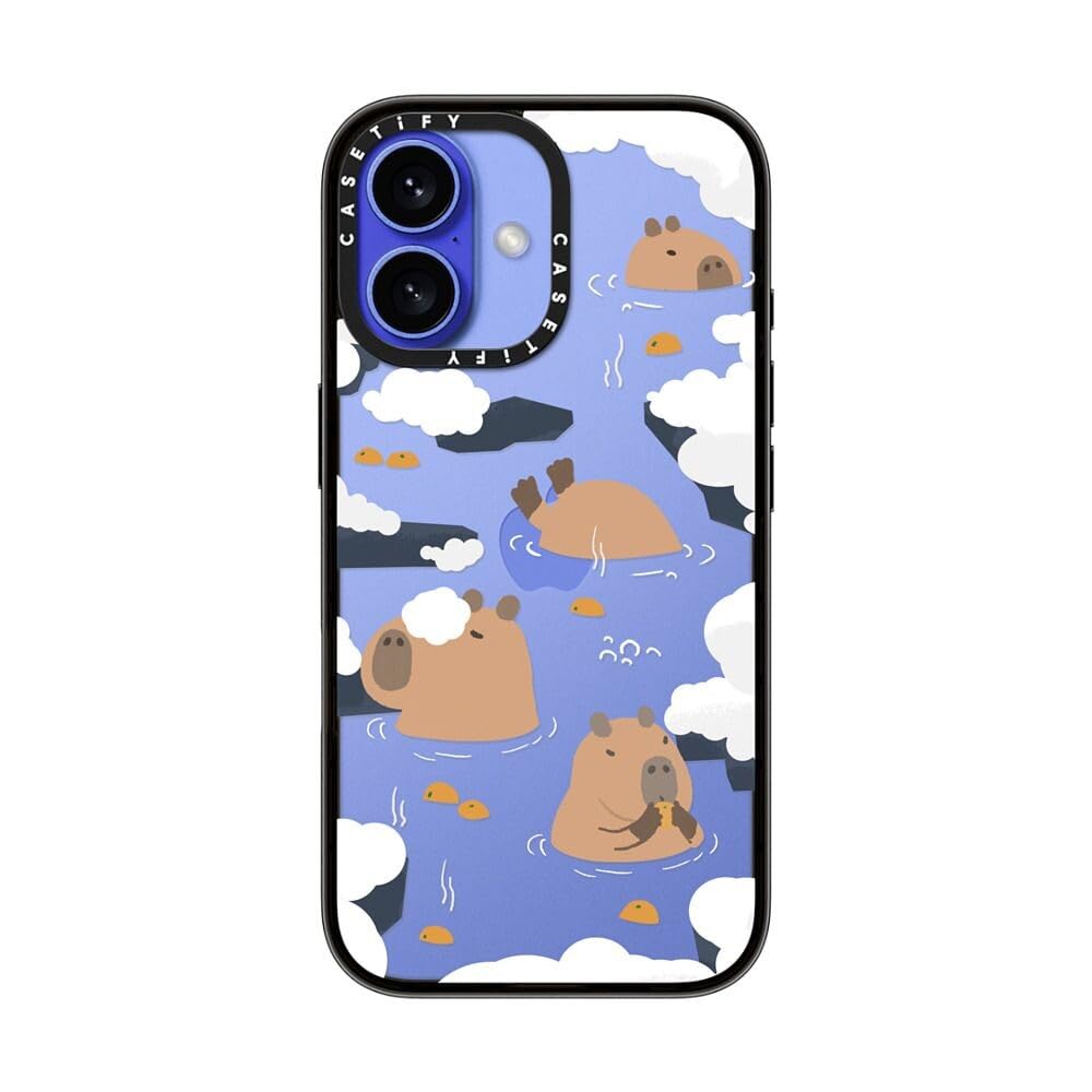 Casetify Compact Case For Iphone 16 [Lightweight / 4 Ft. 2X Military Grade Drop Protection/Slim]   Floating Capybara   Clear Bla
