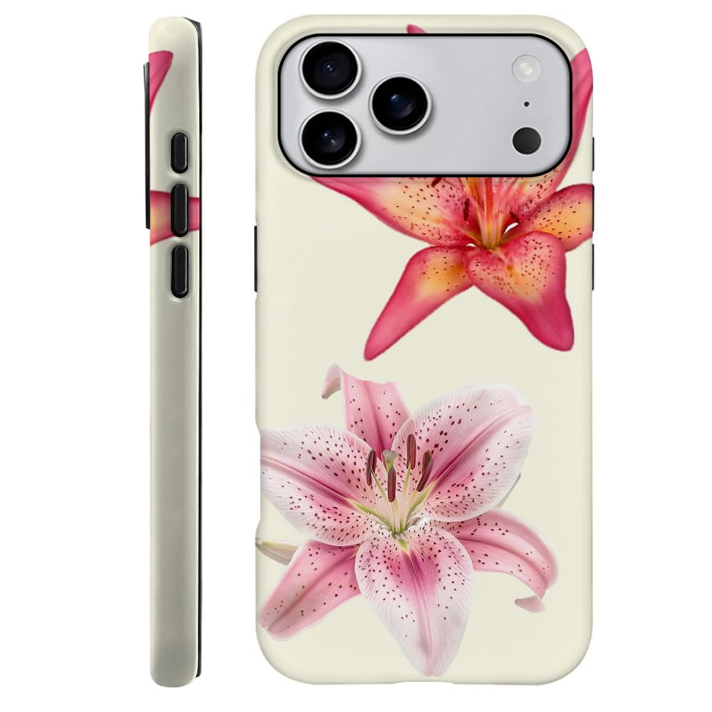 Compatible with iPhone 17 Pro Max,Durable & Shockproof Phone Case Cover Design - Pink Lily Flower