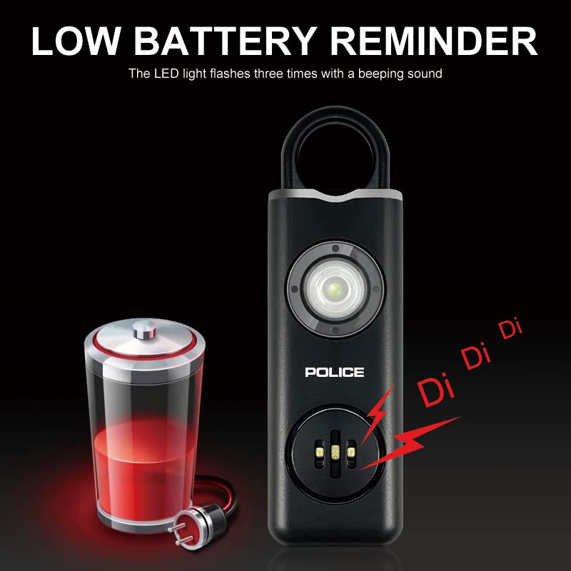 Police Personal Alarm Keychain For Women   130Db Siren Alarm, Led Flashlight With Strobe Light Rechargeable Safety Alarm  Black