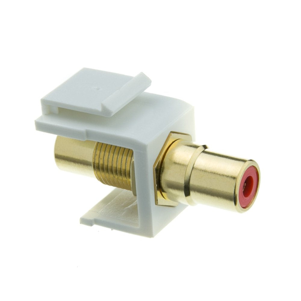 CableWholesale Gold Plated RCA Female to RCA Female, Red RCA Coupler Adapter with White Keystone Insert, Red RCA Jack connector 