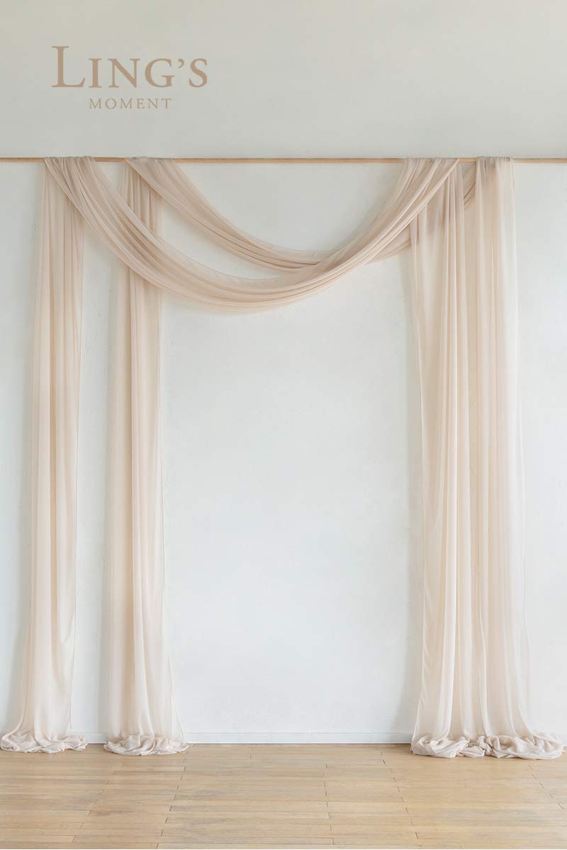 Ling'S Moment 32Ft X 30'' Extra Long Wrinkle Free Wedding Arch Chiffon Draping Fabric Sheer Hanging Drapes, Beige Curtain Weddin