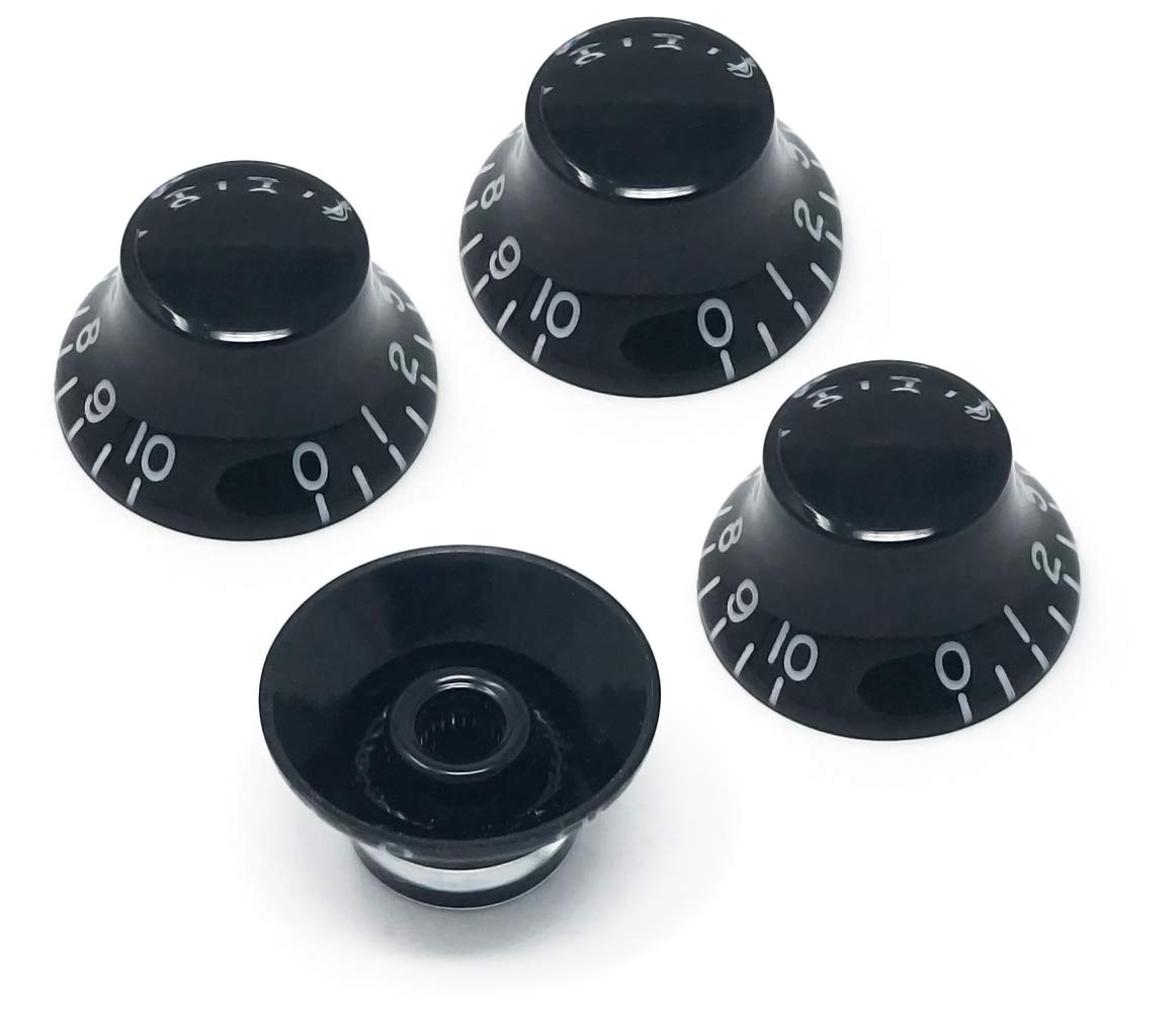 Vintage Forge Black Top Hat Bell Knobs Compatible With Gibson Les Paul Electric Guitar (Set Of 4) Fits 24 Fine Spline Usa (Imper