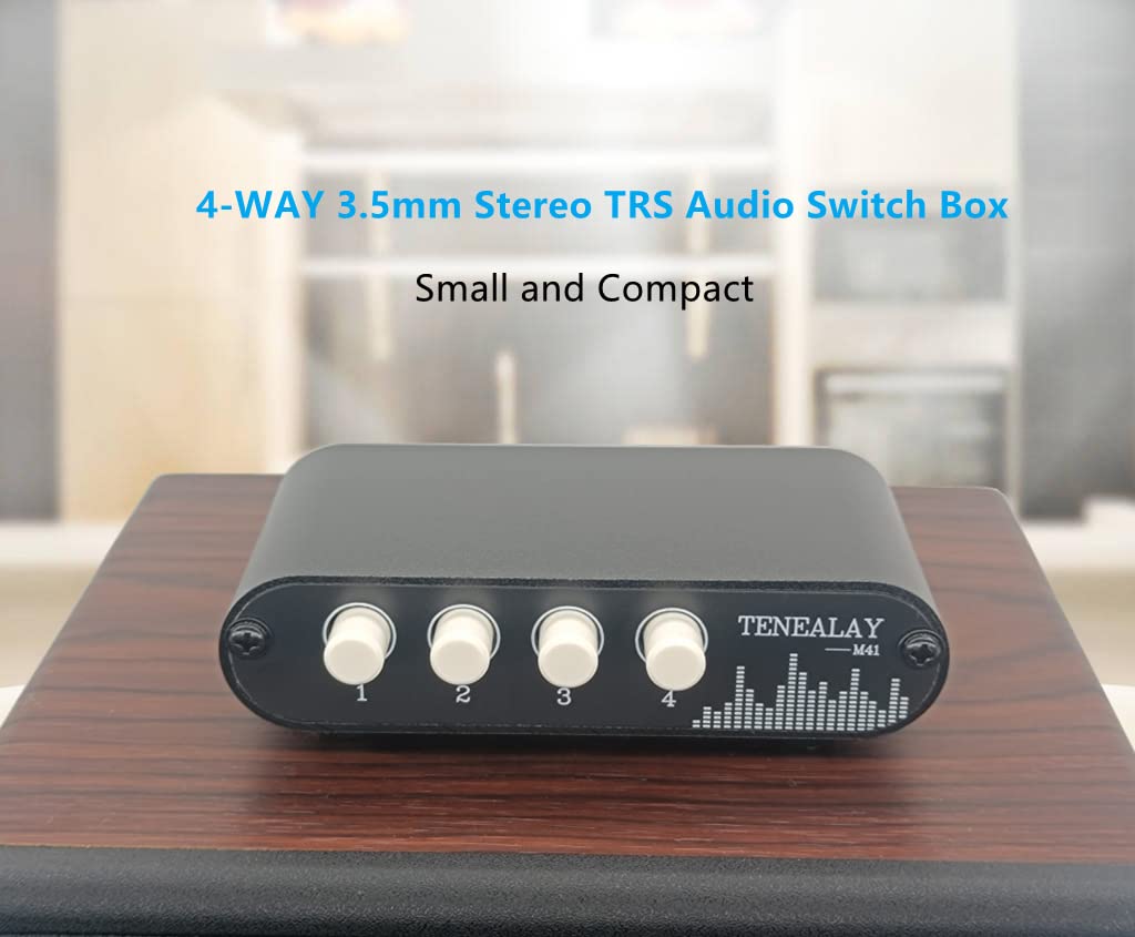 Tenealay 4 In 1 Out / 1 In 4 Out Aux 3.5Mm Stereo Audio Input Signal Source Switcher, 4 Way Switch Selector Splitter Box M41